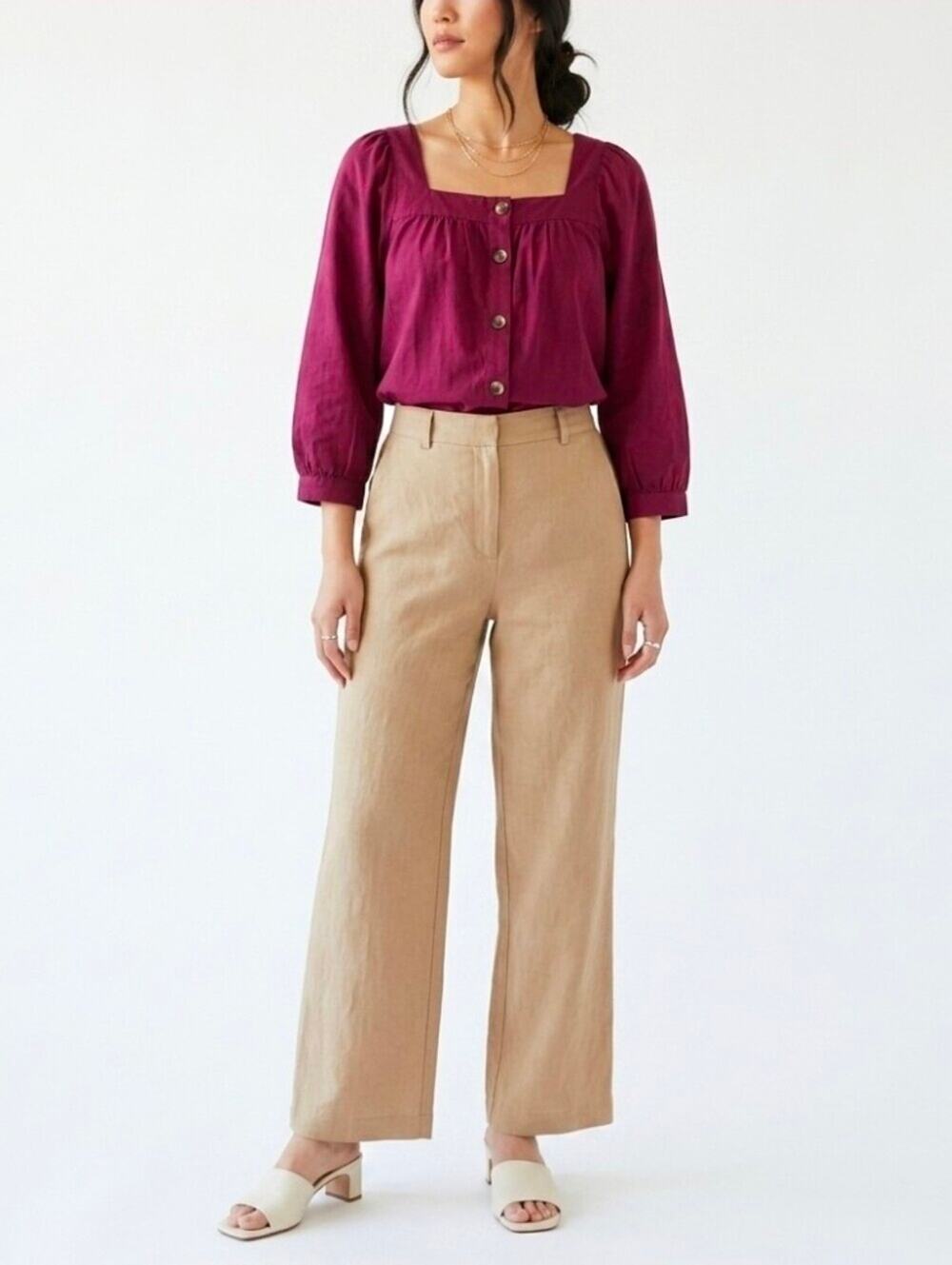 St. John’s Bay Burgundy Square-Neck Button-Front Top